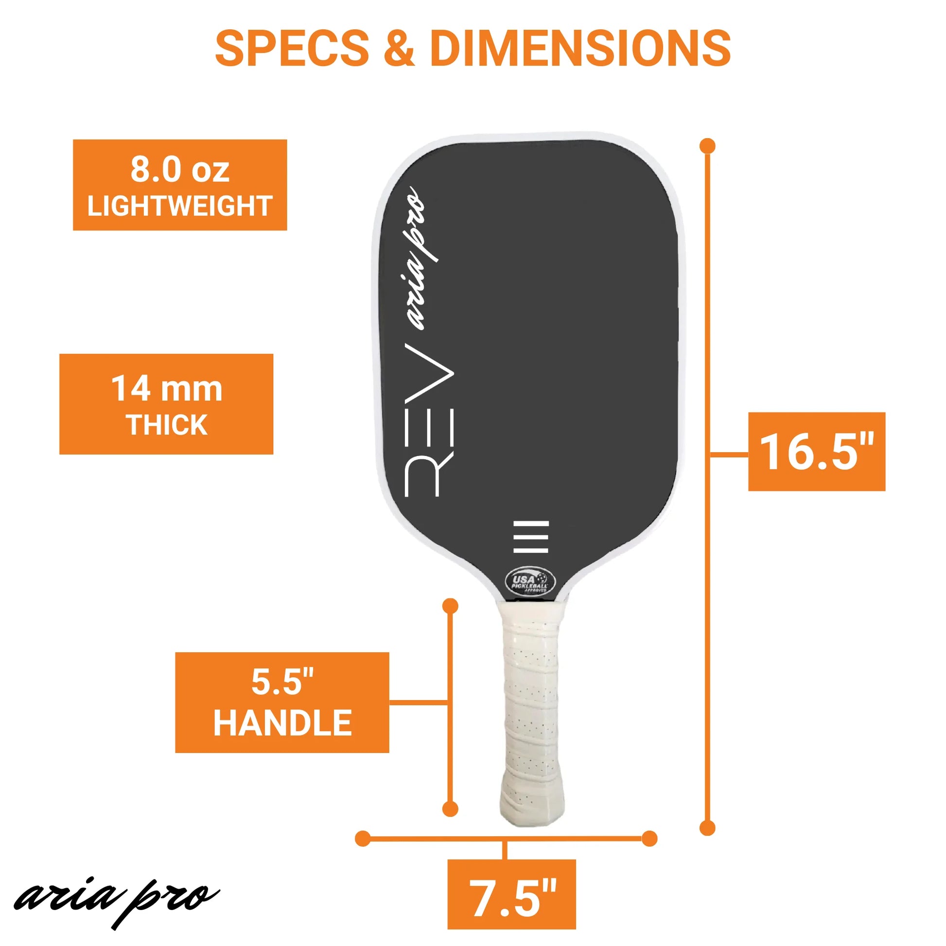 REV™ Aria Pro Pickleball Paddle – 14mm | T700 Carbon Fiber