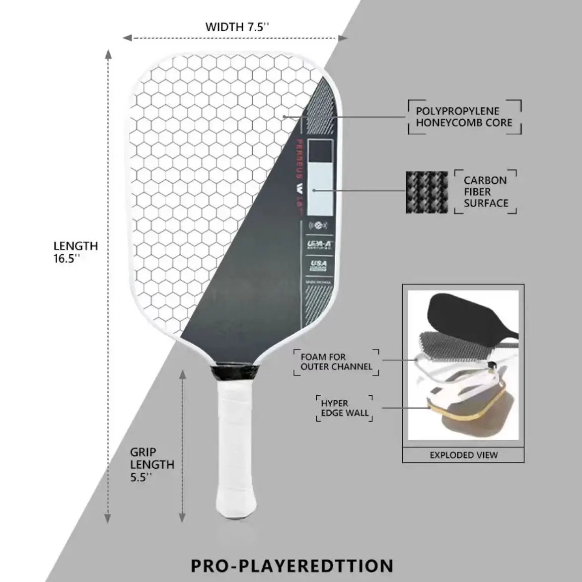 JOOLA® Ben Johns Perseus Pro IV 16mm Pickleball Paddle 2025 - No Logo, All Power