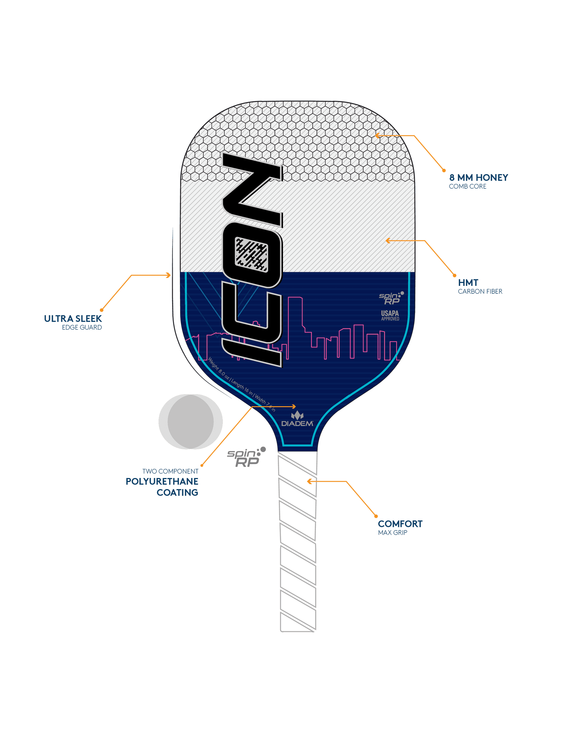 Diadem ICON™ Lightweight Pickleball Paddle – White